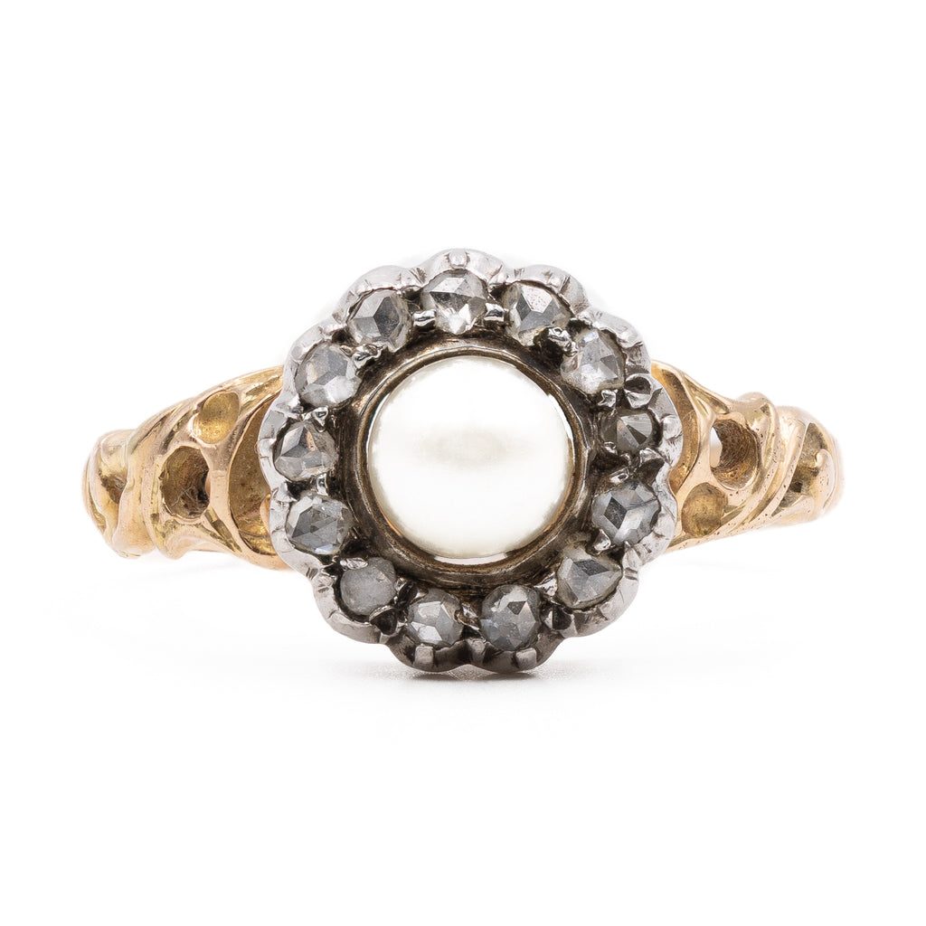 Bague Ancienne En Or 14 Carats - Sertie De Perles Et De Pierres, Occasion