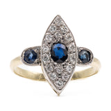 Anello vintage in oro giallo e argento con zaffiri (0,30ctw) e diamanti (0,16ctw)