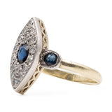 Anello vintage in oro giallo e argento con zaffiri (0,30ctw) e diamanti (0,16ctw)
