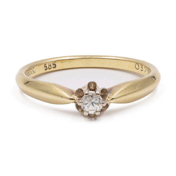 Anello vintage solitario in oro giallo 14k con diamante (0,12ct), anni '70