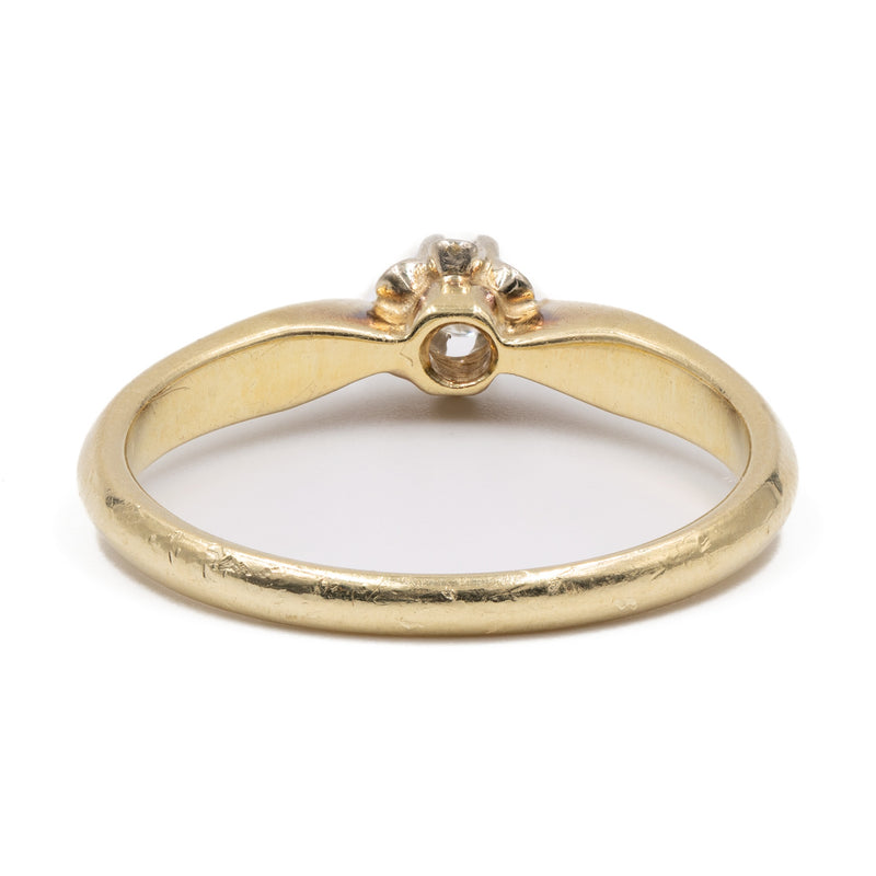 Anello vintage solitario in oro giallo 14k con diamante (0,12ct), anni '70