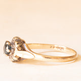 Vintage-Gänseblümchenring aus 9-karätigem Gelbgold mit Saphir (ca. 0.30 ct) und Diamanten (ca. 0.06 ctw), 1980