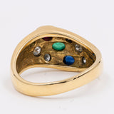 Vintage-Ring aus 18 Karat Gelbgold mit Rubin, Saphir, Smaragd und Diamant (0.30 ctw), 70er Jahre