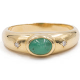 Vintage-Ring aus 14 Karat Gelbgold mit Cabochon-Smaragd und Diamant, 60er/70er Jahre