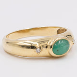 Vintage-Ring aus 14 Karat Gelbgold mit Cabochon-Smaragd und Diamant, 60er/70er Jahre