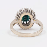 Vintage-Gänseblümchen-Ring aus 14-karätigem Weißgold mit Saphir (2.3 ct) und Diamanten (0.75 ctw), 60er Jahre