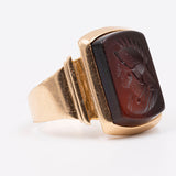 Vintage-Ring aus 18 Karat Gelbgold mit graviertem Karneol, 40er/50er Jahre