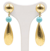 Boucles d'oreilles vintage sphère turquoise en or jaune 18 carats, 70