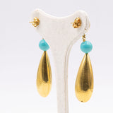 Vintage 18k yellow gold turquoise sphere earrings, 70s