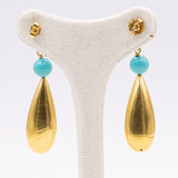 Vintage-Ohrringe aus 18-karätigem Gelbgold mit türkisfarbenen Kugeln, 70er Jahre