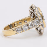 Vintage-Gänseblümchen-Ring aus 14-karätigem Gelbgold mit synthetischem Saphir und Diamant (1.80 ctw), 80er Jahre