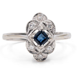 Vintage-Ring aus 14-karätigem Weißgold mit Saphir und Diamant, 60er Jahre