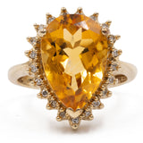 Tropfenförmiger Vintage-Ring aus 9-karätigem Gold mit Citrin und Diamanten