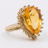 Tropfenförmiger Vintage-Ring aus 9-karätigem Gold mit Citrin und Diamanten