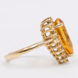 Tropfenförmiger Vintage-Ring aus 9-karätigem Gold mit Citrin und Diamanten