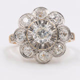 Vintage-Gänseblümchenring aus 18-karätigem Gelb- und Weißgold mit Diamanten (ca. 1.35 ctw), 50er/60er Jahre