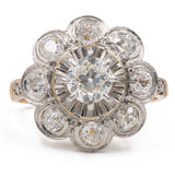 Vintage-Gänseblümchenring aus 18-karätigem Gelb- und Weißgold mit Diamanten (ca. 1.35 ctw), 50er/60er Jahre