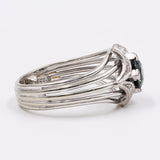 Vintage-Ring aus 14-karätigem Weißgold mit Saphir (0,70 ct) und Diamanten (0,10 ctw), 60er Jahre