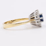 Vintage-Gänseblümchen-Ring aus 14-karätigem zweifarbigem Gold mit Saphir (0.50 ct) und Diamanten (0.65 ctw), 70er Jahre