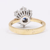 Vintage-Gänseblümchen-Ring aus 14-karätigem zweifarbigem Gold mit Saphir (0.50 ct) und Diamanten (0.65 ctw), 70er Jahre