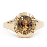 Vintage-Ring aus 14-karätigem Gelbgold mit gelbem Stein und Diamant, 70er Jahre