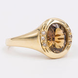 Vintage-Ring aus 14-karätigem Gelbgold mit gelbem Stein und Diamant, 70er Jahre