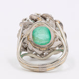 Vintage-Gänseblümchenring aus 18 Karat Weißgold mit Cabochon-Smaragd (3.60 ct) und Diamanten (0.60 ct), 60er Jahre