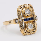 Vintage-Ring aus 14-karätigem Gelbgold mit Diamant (0.30 ct) und Saphir, 70er Jahre