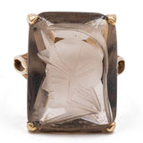 Vintage-Ring aus 9-karätigem Gelbgold mit graviertem Rauchquarz, 1975