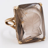 Vintage-Ring aus 9-karätigem Gelbgold mit graviertem Rauchquarz, 1975