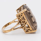 Vintage-Ring aus 9-karätigem Gelbgold mit graviertem Rauchquarz, 1975