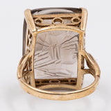 Vintage-Ring aus 9-karätigem Gelbgold mit graviertem Rauchquarz, 1975