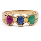 Vintage-Cabochon-Ring aus 14 Karat Gelbgold mit Rubin, Smaragd und Saphir, 70er Jahre