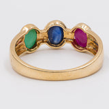 Vintage-Cabochon-Ring aus 14 Karat Gelbgold mit Rubin, Smaragd und Saphir, 70er Jahre