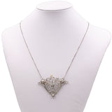 Jugendstil-Halskette aus 18 Karat Weißgold mit Diamanten im Altschliff, Rosetten und Perlen, 20er Jahre