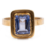 Vintage-Ring aus 14-karätigem Gelbgold mit synthetischem Saphir, 70er Jahre