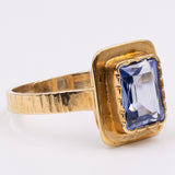 Vintage-Ring aus 14-karätigem Gelbgold mit synthetischem Saphir, 70er Jahre