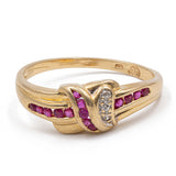 Vintage-Ring aus 18 Karat Gelbgold mit Rubinen und Diamanten, 70er Jahre