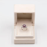 Vintage-Ring aus 14-karätigem Weißgold mit Diamanten (0,94 ctw) und Rubinen (0.80 ctw), 60er Jahre