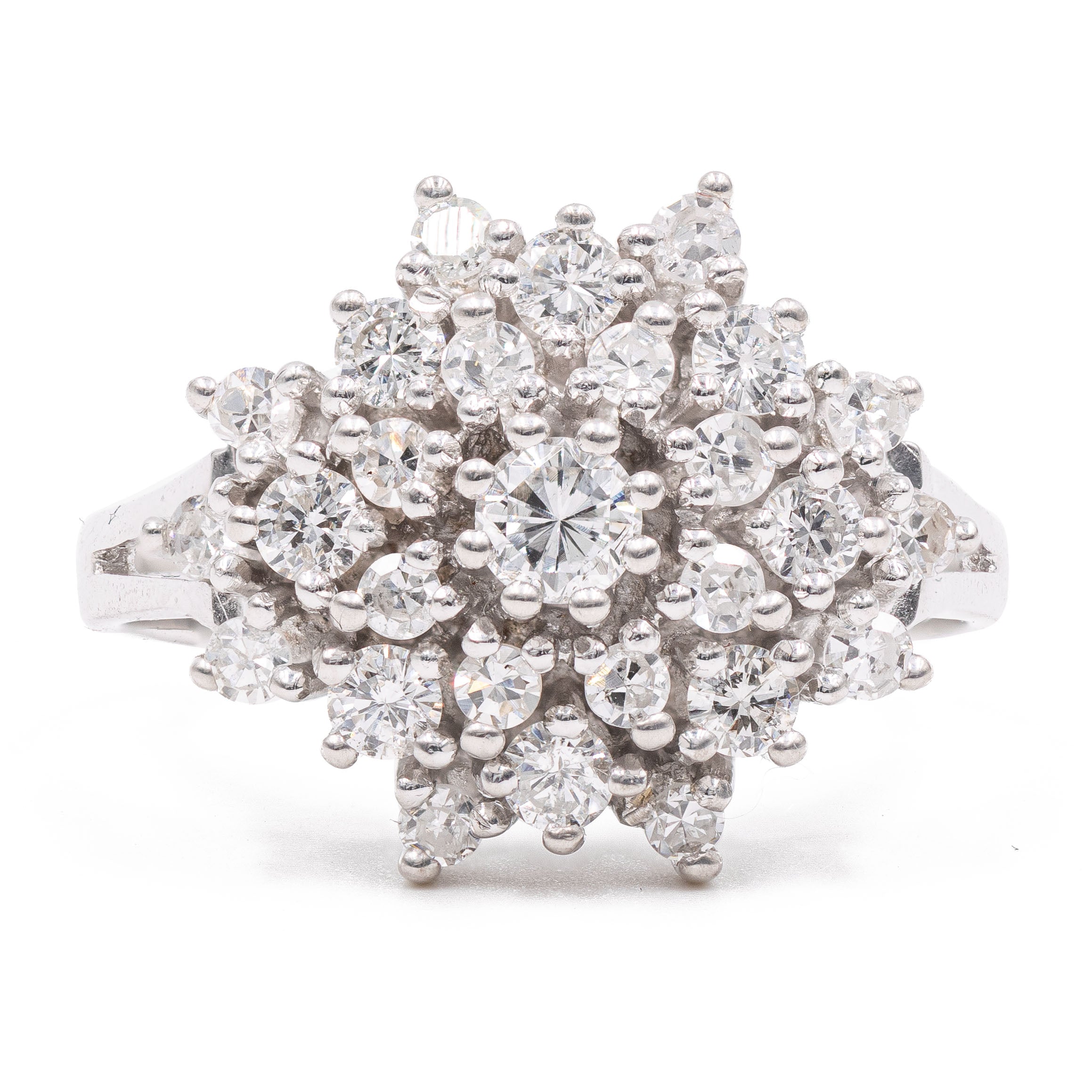 Anello vintage a fiocco di neve in oro bianco 14K con diamanti (1ct to