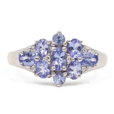 Vintage-Ring aus 9-karätigem Weißgold mit Tansaniten (1 Karat) und Diamanten, 2004