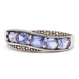 Vintage 9k white gold ring with tanzanites (0.50ctw) and diamonds, 2011