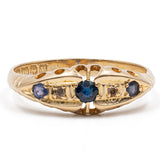 Vintage-Ring aus 18 Karat Gelbgold mit Saphir und Diamanten, 40er Jahre