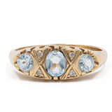 Vintage-Ring aus 9-karätigem Gelbgold mit blauem Topas (0.65 ct) und Diamanten, 1998
