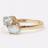 Vintage-Ring aus 9-karätigem Gold mit blauem Topas und Diamanten, 70er Jahre