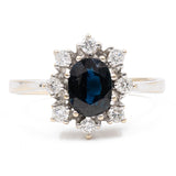 Vintage-Gänseblümchenring aus 18-karätigem Weißgold mit Saphir (1,50 ctw) und Diamanten (0.40 ctw), 60er Jahre