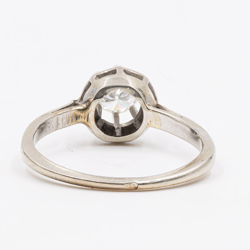 Anello solitario vintage in oro bianco 18k con diamante di 0,45ct , anni '40