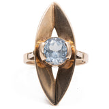 Vintage-Ring aus 9-karätigem Roségold mit hellblauem synthetischem Spinell, 40er Jahre