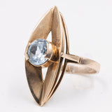 Vintage-Ring aus 9-karätigem Roségold mit hellblauem synthetischem Spinell, 40er Jahre