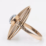 Vintage 9k rose gold ring with light blue synthetic spinel, 40s